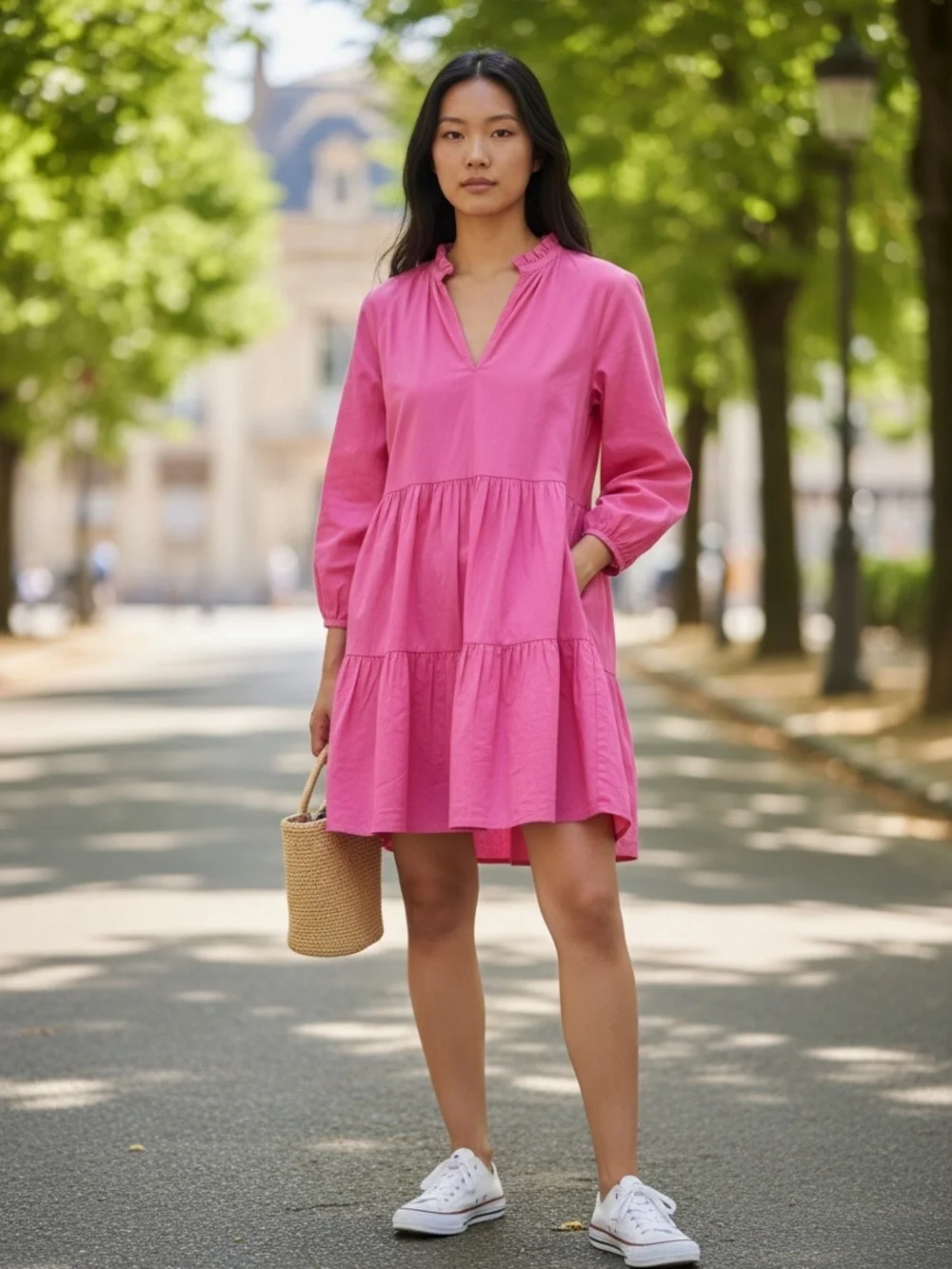 J Crew Pink Poplin Tiered Dress Size S Lined Pockets Barbiecore Feminine